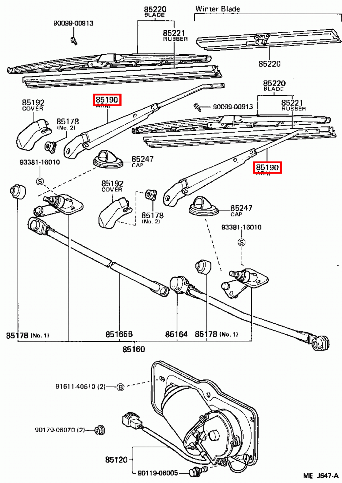 TOYOTA GENUINE LAND CRUISER 80 Series Front / Rear Wiper Arm LH RH Set
