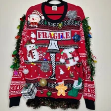 Ugly Christmas Sweater Leg Lamp LIGHTS UP Tacky Tinsel Xmas Party Winner Size XL