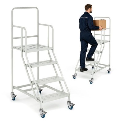 Exerock 4 Step Rolling Ladder with Wheels,23.3'' W x 59'' H Heavy Duty Industri...
