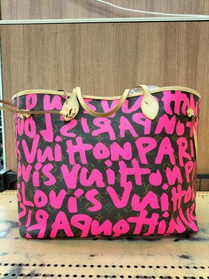 Original LOUIS VUITTON Monogram Graffiti Neverfull GM M93701 Pink Used Woman LV