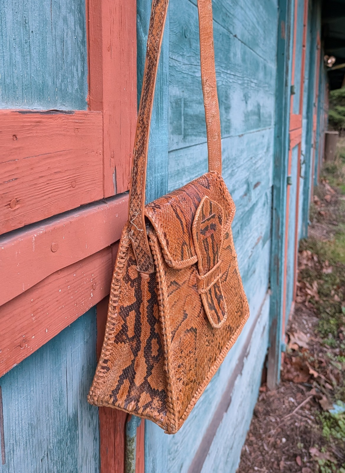 Vintage Handbag Python Leather with Adjustable St… - image 3