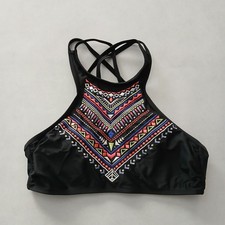 Black Y2K VTG Swim Tropical Resort Beach Grunge Goth Vacation Bikini Top Large