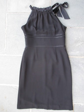 TALBOTS Women BLACK Evening HALTER Cocktail DRESS Knee Length LBD Sash Strap 10