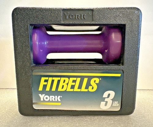 York Juego de 2 Mancuernas Fitbells 3 Libras Hierro Fundido Púrpura Recubierto de Goma Entrenamiento