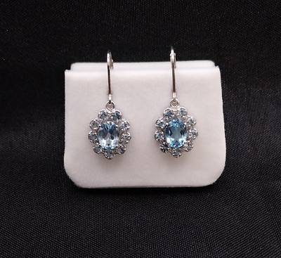 4.46 ct Natural Topaz Blue Solid 925 Sterling Silver Leverback Flower Earrings