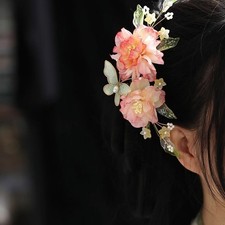 Chinese Style Pink Flower Hair Clip Hanfu Silk Flower Hair Accessory Jewelry