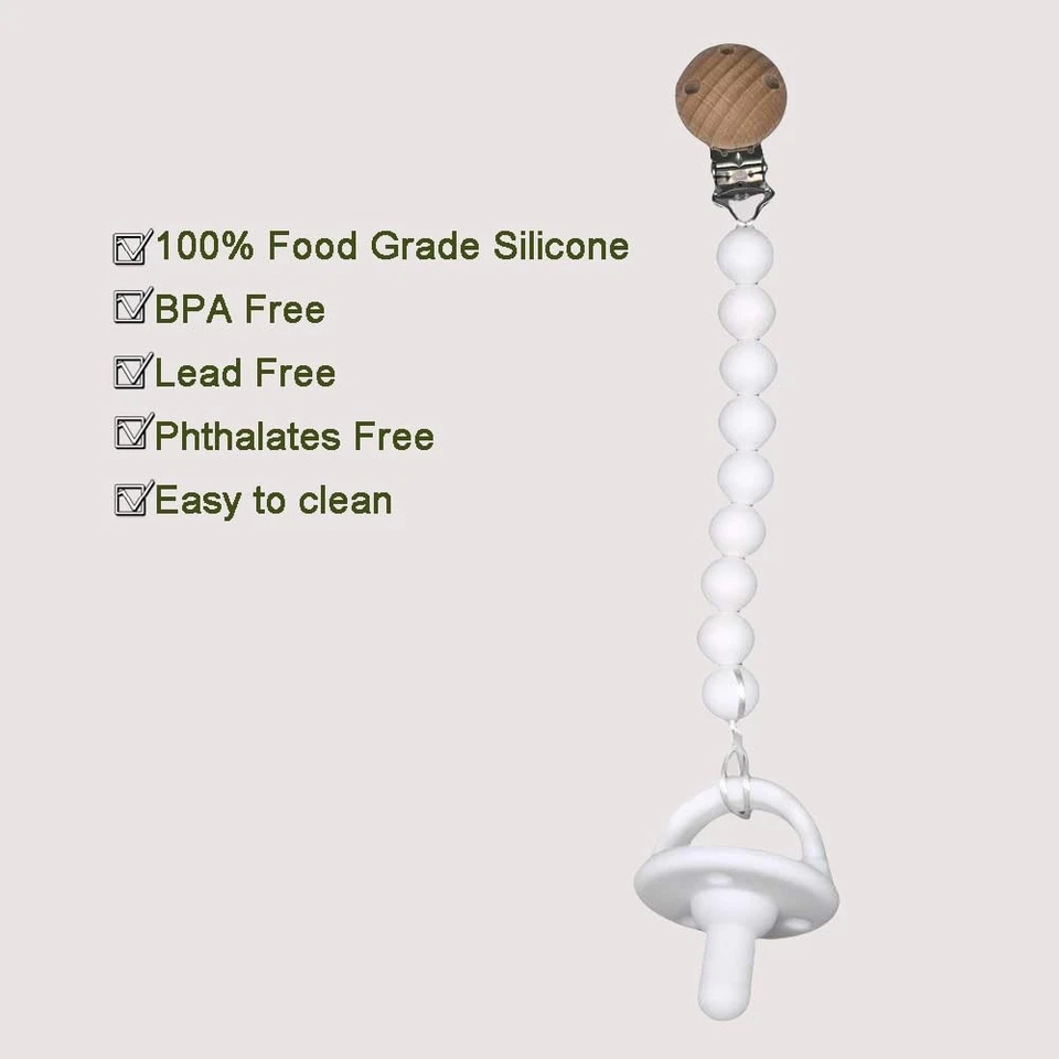 Paquete de 2 soportes de clip de chupete de silicona para bebé se adapta a la mayoría de los chupetes sin BPA NEGRO Foto 4 de 4