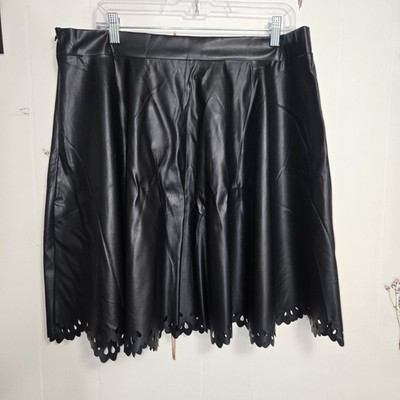 Women's Plus Size Faux Leather Flared Skirt 2xl Scalloped Cutout Zipper
