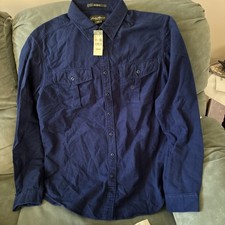 VINTAGE Eddie Bauer Shirt Mens Large Navy Chamois Cotton Heavy Made in USA