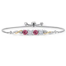 925 Silver and 10K Yellow Gold Pink Tourmaline and White Moissanite and White