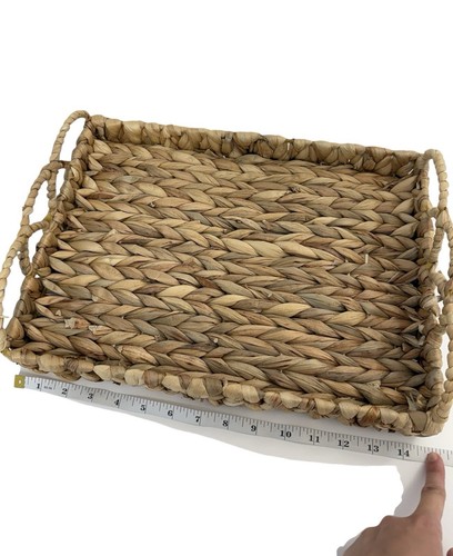 Handwoven Water Hyacinth Tray 14.5”x11” Rectangle Scallop Handles Indonesia - Picture 6 of 9