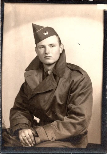 Vintage WWII Era Photo Young US Soldier Military Uniform Portrait Sepia Tone