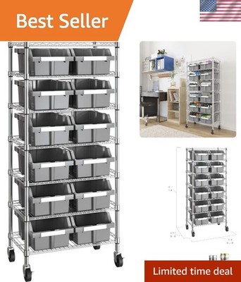 7-Tier Steel Wire Shelving Unit with 12 Bins - Mobile and Customizable Organizer