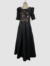 Eliza J Women's Black Mixed-Media Round Neck Short Sleeve Self-Tie Dress Size 2