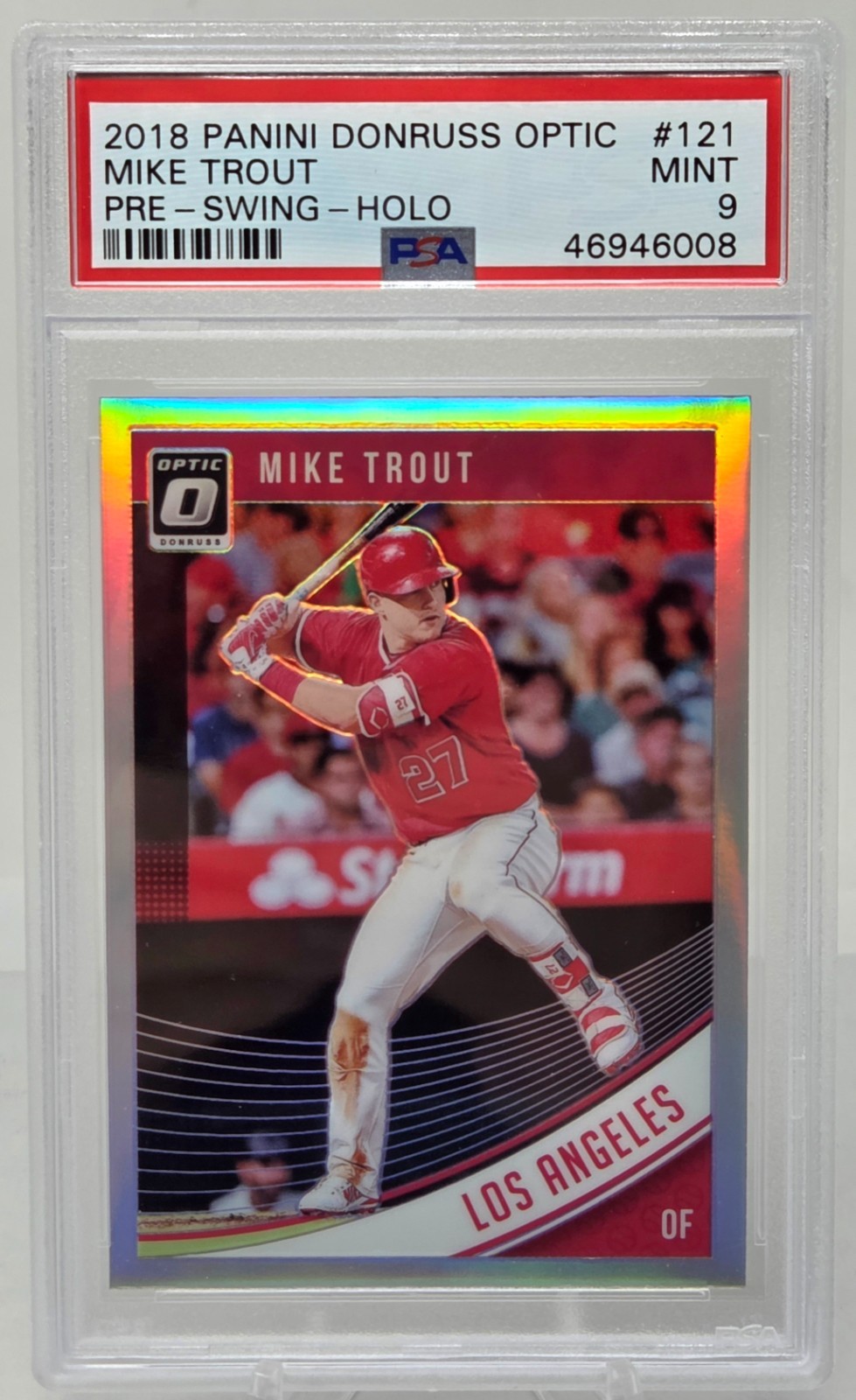 2019 Optic Holo Refractor MIKE TROUT CARD PSA 9 MINT view 1