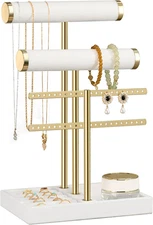 3 Tier Bracelet Holder Display - Detachable T Bar White Velvet Bracelet Holder, 