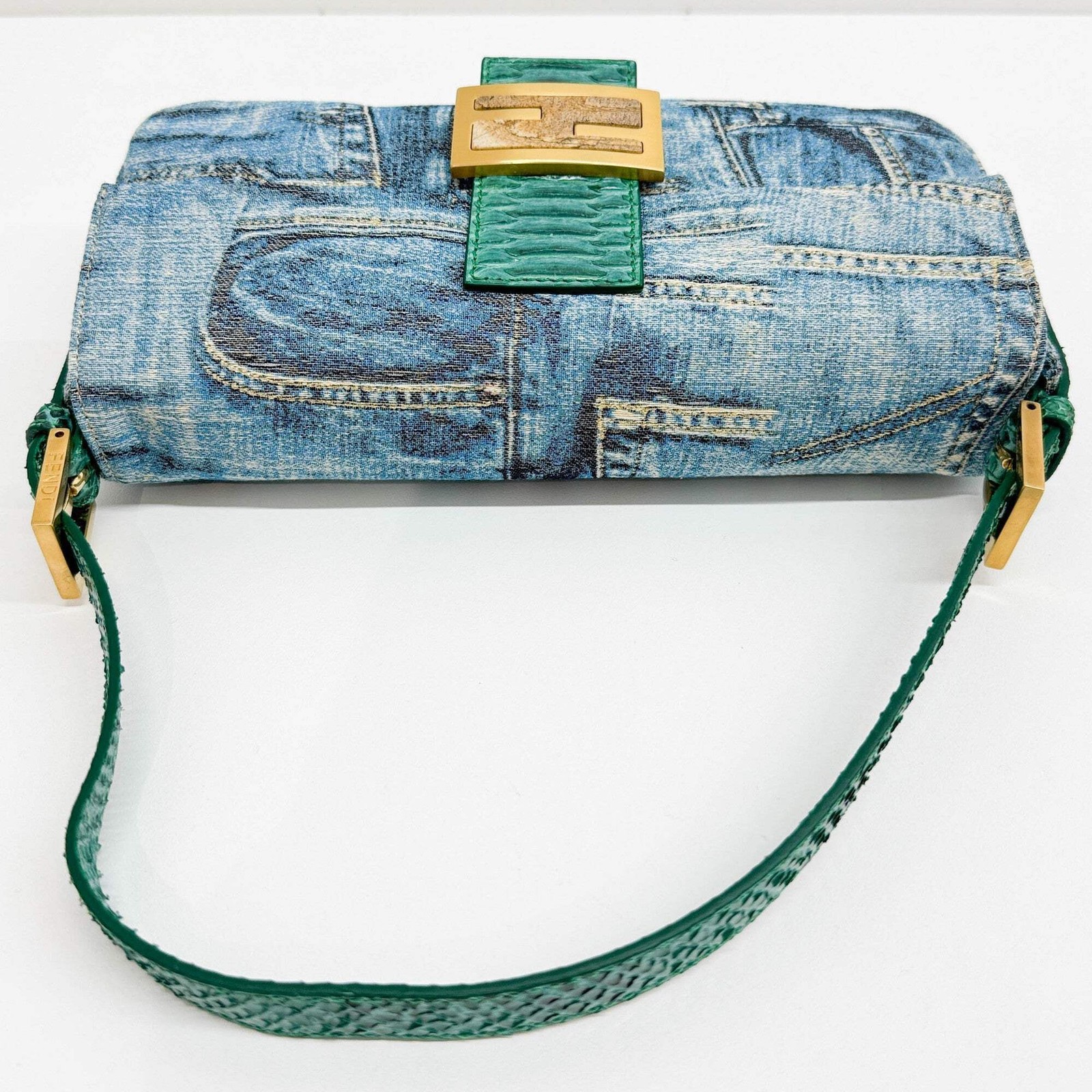 FENDI Baguette Denim Print Canvas with Python Shoulder Bag — image 6