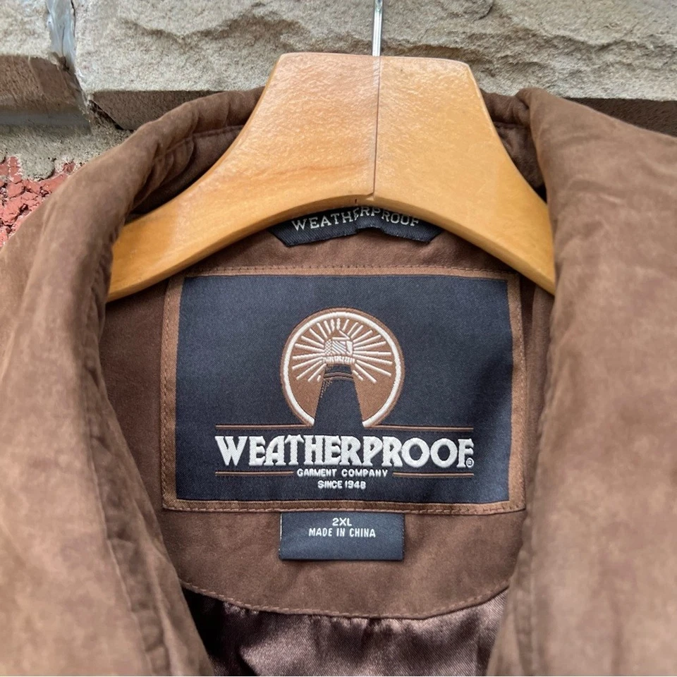 Weather Proof Brown Suede Full Zip Up Collared Jacket - Image 4 of 4