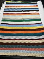 Vintage Handmade Crochet Rectangle Afghan Blanket Throw Multicolor Strip 45x60”