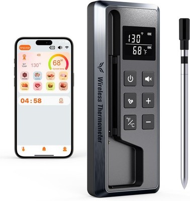 Wireless Bluetooth Meat Thermometer 800FT BBQ Grill Oven Smoker iOS Android