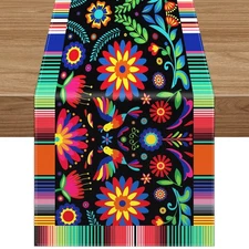 14 x 72 Inch Mexican Table Runner, Farmhouse Rustic Cinco De Mayo Dia De Los ...