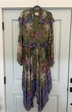 Farm Rio Green Wild Jungle Printed Handkerchief Midi Dress Sz Medium 