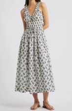 Women's DOEN Floral Shirred Organic Cotton Voile Dress Midi Dress