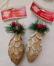 Lot Of 2 Large Faux Brown PineCone Christmas Tree Ornament/ Christmas Decor