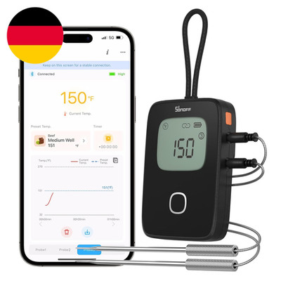 SONOFF BMT01 Fleischthermometer, Bratenthermometer Digital Mit 2 Sonden, Timer U