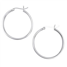 Silverly Sterling Silver Chunky Hoops 925 Medium Hoop Earrings Flat Tube 35 mm