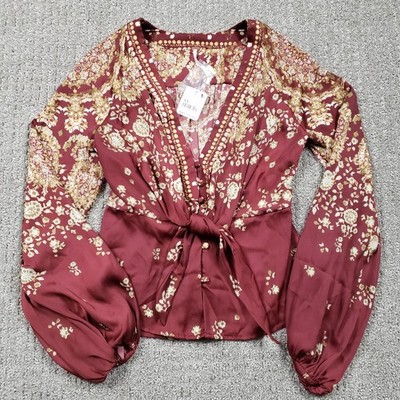 NWT Free People size XS Run Free Tunic Top Black Floral Boho Blouse Chocolate Co