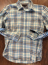 Banana Republic Men's MEDIUM Shirt Plaid Button Down Cotton Teal Blue