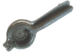 Unusual cast iron lemon squeezer w/white ceramic cup & plunger -later 1800's