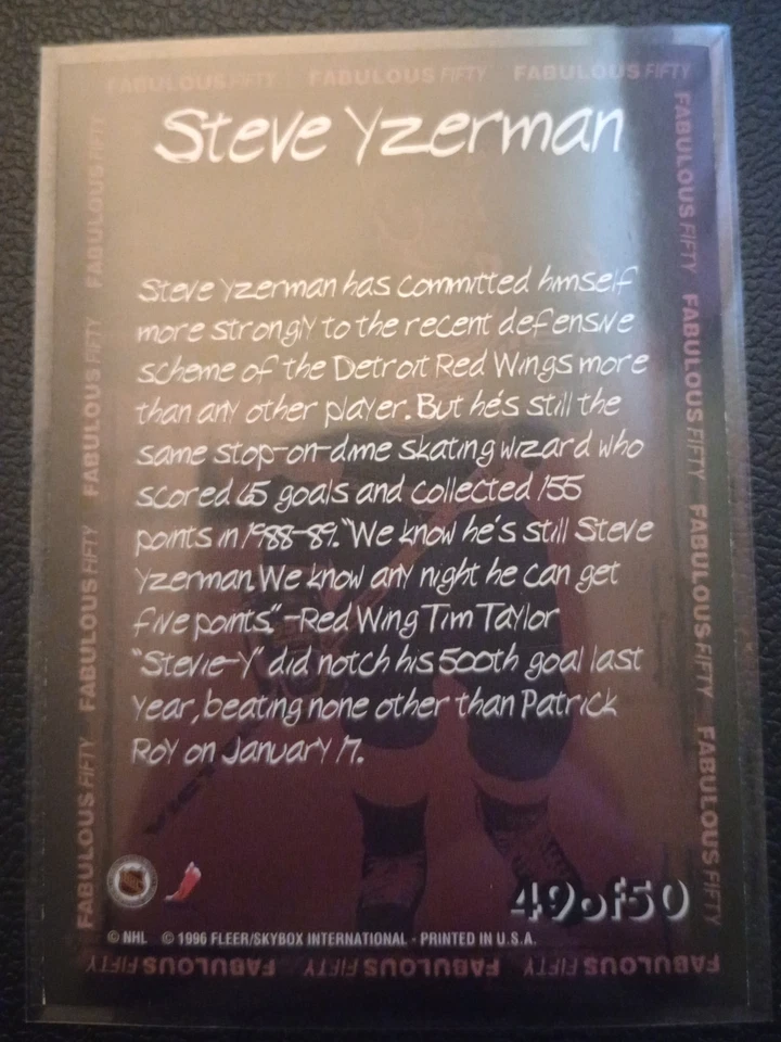 1996-97 Fleer Picks Fabulous 50 #49 Steve Yzerman Red Wings - Image 2 of 2
