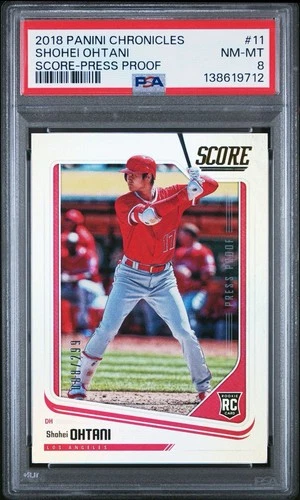 2018 Panini Chronicles - Score Shohei Ohtani #11 Press Proof /299 (RC) PSA 8
