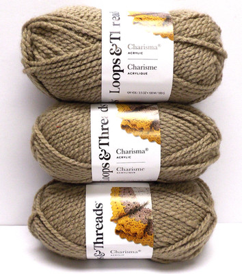 LOOPS & THREADS Charisma TAUPE Yarn, 5 Weight, 109 yards. Lot of 3 skeins. 3.5oz