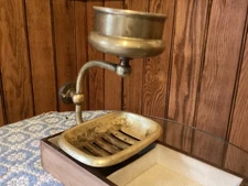 Antique Soap and Cup Holder Solid Brass  One Piece Wall Mount Victorian