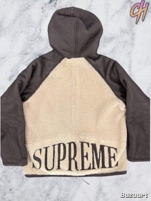 Supreme FW17 Reversed Shearling Hooded Beige/Brown Jacket Size Medium