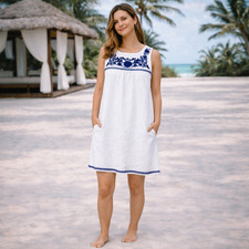 J Crew Linen Embroidered Shift Dress XS White Relaxed Beachy Resort Cruise NWT