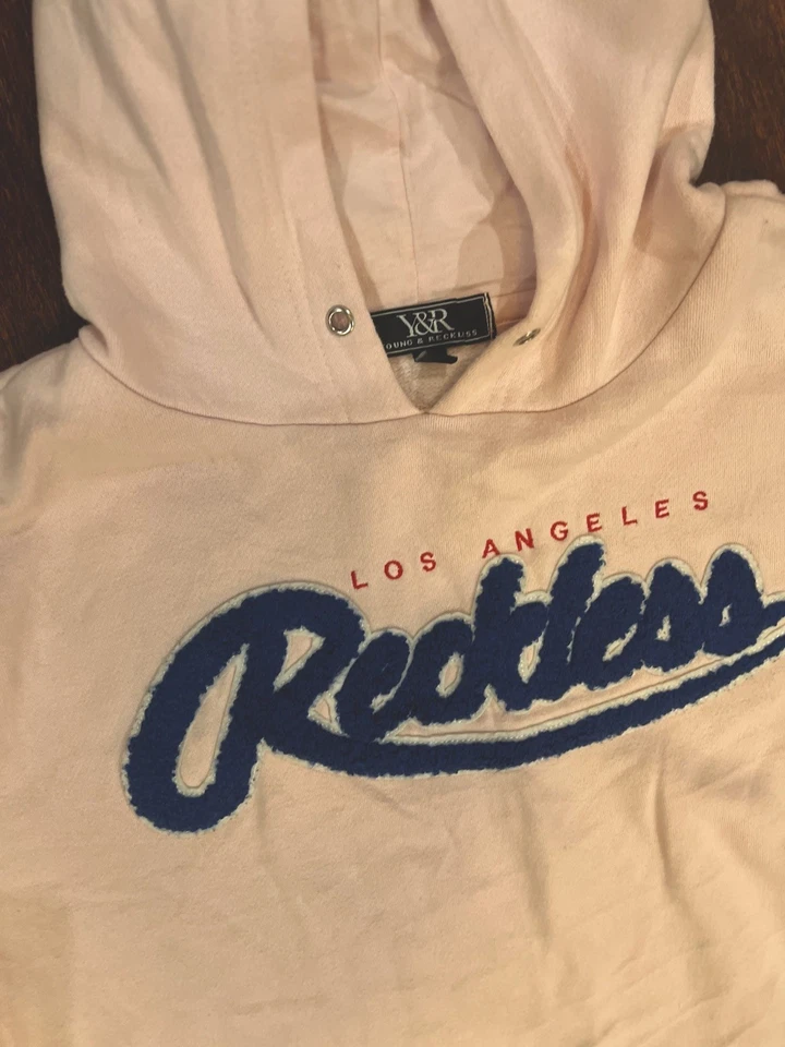 Sudadera con Capucha Young Reckless Para Mujer Mediana Pastel Rosa Claro Manga Larga Foto 2 de 4