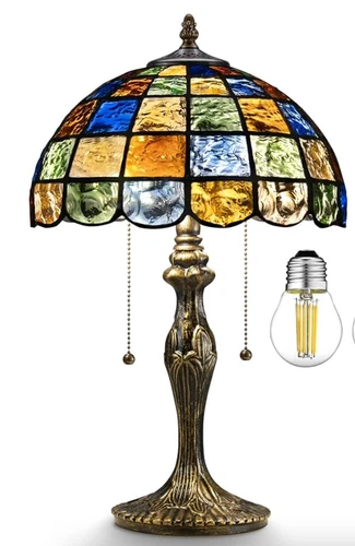 Nizrsky Tiffany Lamp Crystal Square Style,Stained Glass Table Lamp 12" Vintage