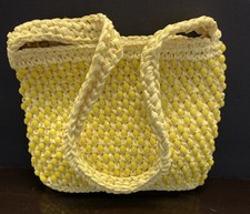 Vintage VKK Beaded Yellow Ziptop Purse Retro, Boho