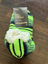 Cozy Cabin Field & Stream Slippers w Aloe  Neon Green/Navy OSFM NWT