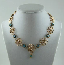 Blue & Gold Glass Jewelry Grade Brass Chainmail Necklace SCA Ren Fayre Medieval