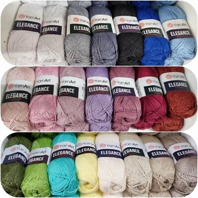 YarnArt Elegance Metallic Glitter Cotton Yarn 50g Balls choose colour