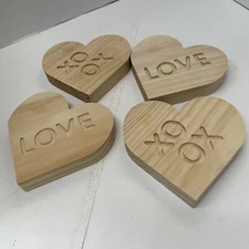 Mondo Llama Wooden Conversation Heart Set Of 4 Love XOXO Wood Craft Paint DIY