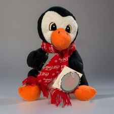 Coca Cola Vintage Bean Bag Plush 0155 With Tags - 1998 - Penguin with Scarf