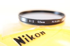 Nikon 52mm B12 dark Blue filter white letters for Nikkor Canon Sony Sigma lens