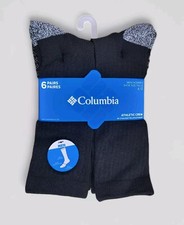 COLUMBIA Men's Socks Crew Cushioned Arch Support Black 6 Pack Shoe Size 6-12