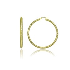 3x40mm Round Diamond-Cut Polished Gold Plated 925 Silver Medium Hoop Earrings